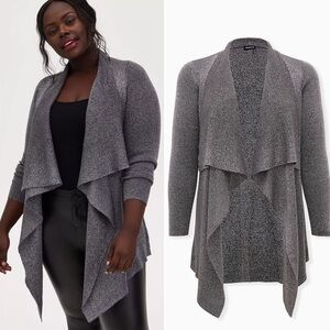 Torrid NWOT Silver Black Cardigan Drape Front Lurex Sweater Women’s Size 1X